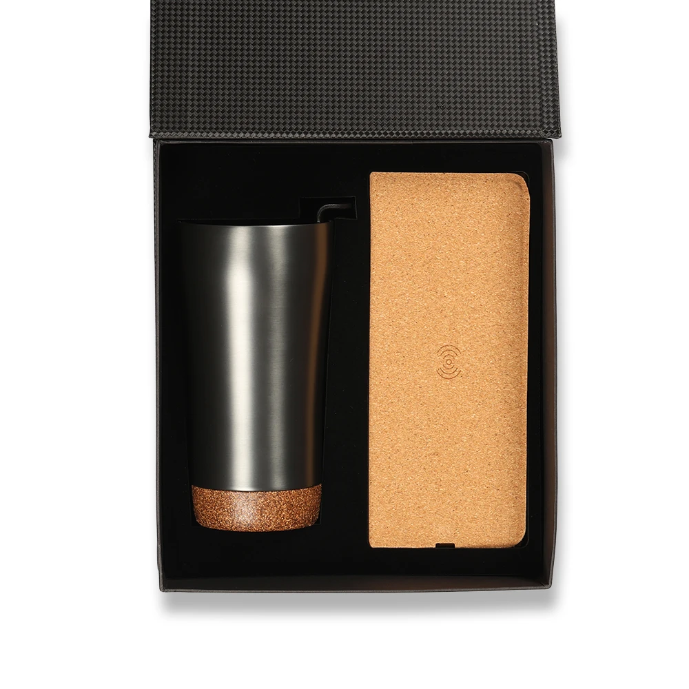480 ml Mantar Termos Bardak & Mantar Kablosuz Şarjlı Mousepad Kutulu VIP Hediye Seti Promozone