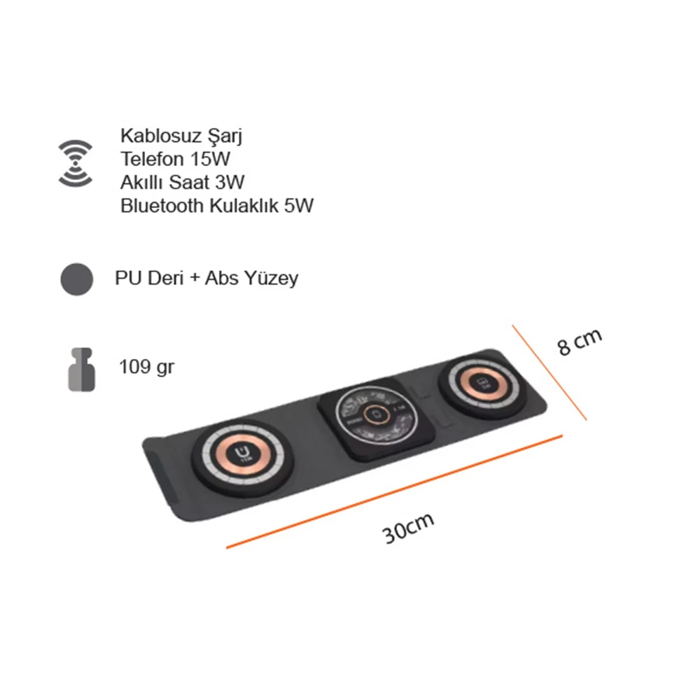 Kablosuz Çoklu Şarj Cihazı (Akıllı Saat - Telefon - Kulaklık)