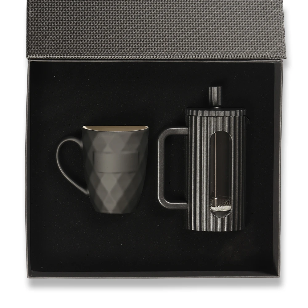 2 Ürünlü Vip Kutulu Hediye Seti (350 ML French Press - Diamond Porselen Bardak) Promozone