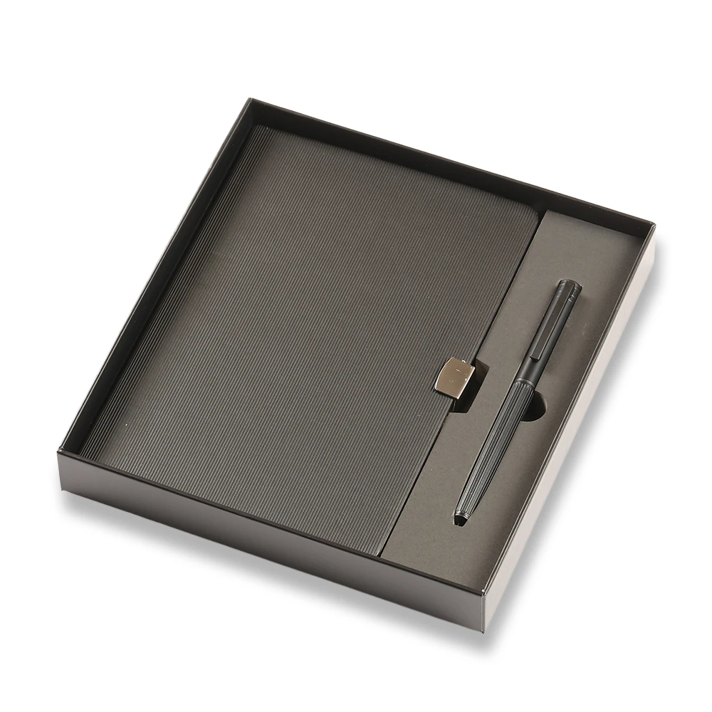 Metal Tokalı Termo Deri Defter & Kapaklı Metal Kalem Kutulu VIP Hediye Seti