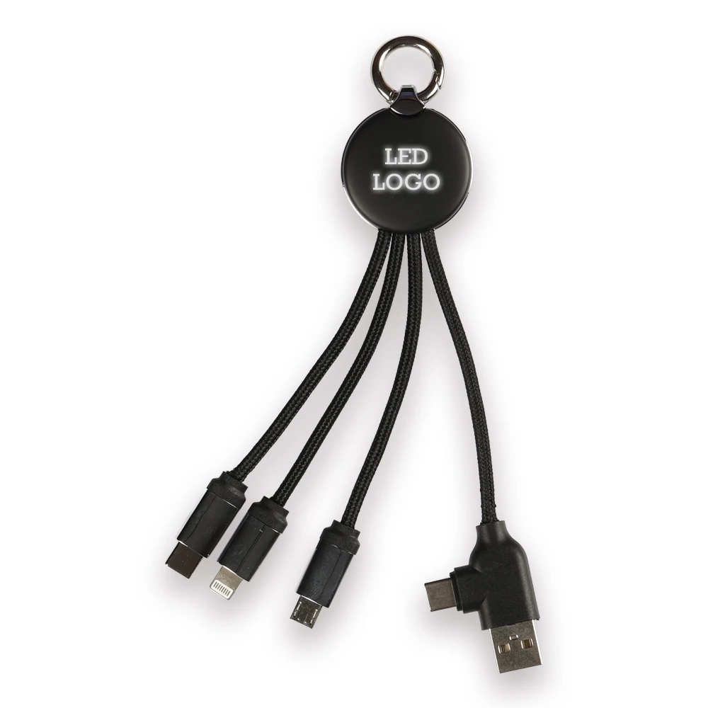 15 cm Klipsli Işıklı Logolu Anahtarlık Tipi 3’ü 1 Arada Şarj Kablosu (USB-C, Lightning, Micro USB) – Veri Aktarımlı Promozone