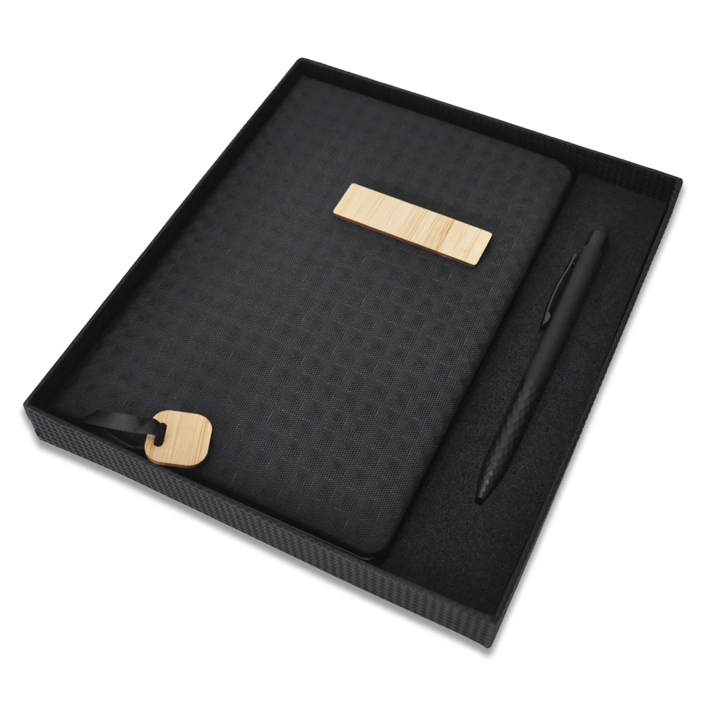 14×21 Kumaş-Bambu Detaylı Defter & Touchpen Diamond Kalem Kutulu VIP Hediye Seti Promozone
