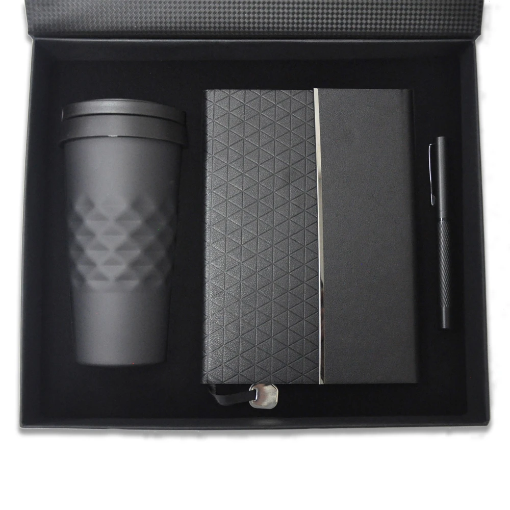 14×21 Termo Deri Mıknatıslı Defter, Metal Roller Kalem & 540 ml Saplı Termos Bardak Kutulu Diamond VIP Hediye Set Promozone
