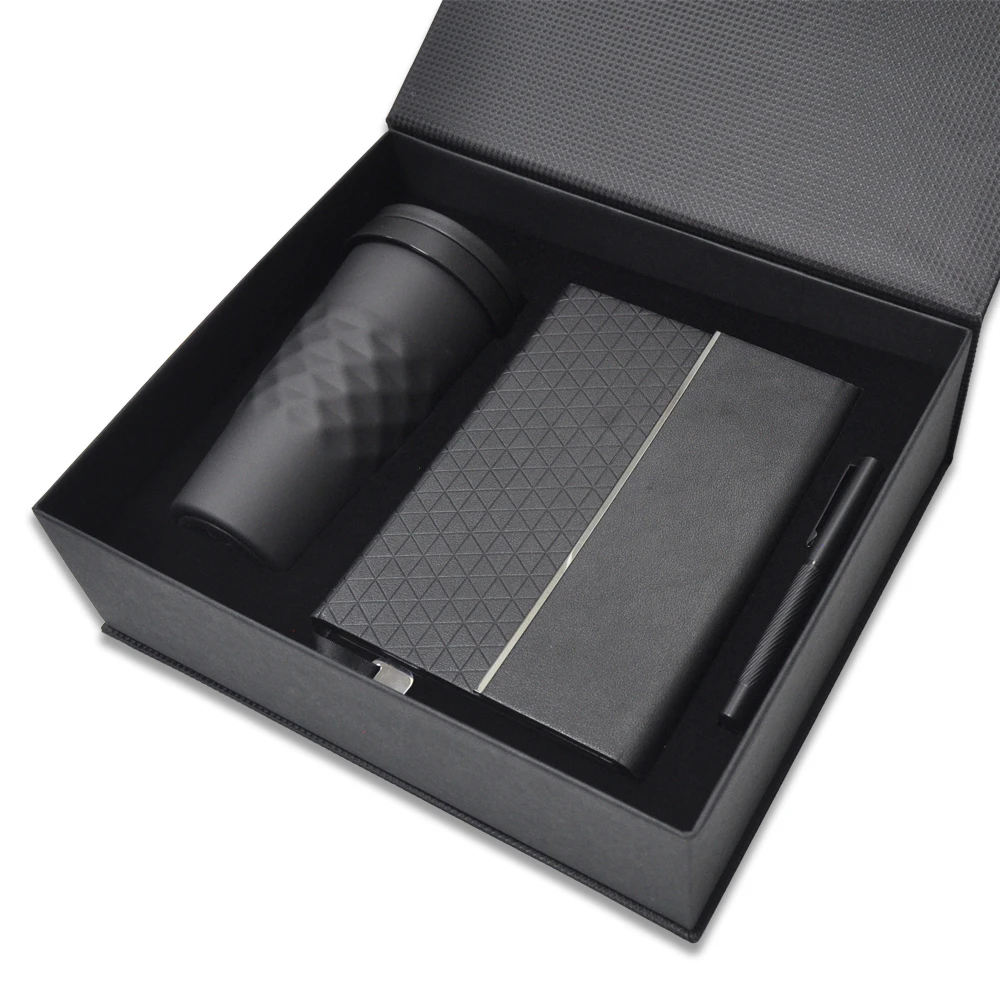14×21 Termo Deri Mıknatıslı Defter, Metal Roller Kalem & 540 ml Saplı Termos Bardak Kutulu Diamond VIP Hediye Set Promozone