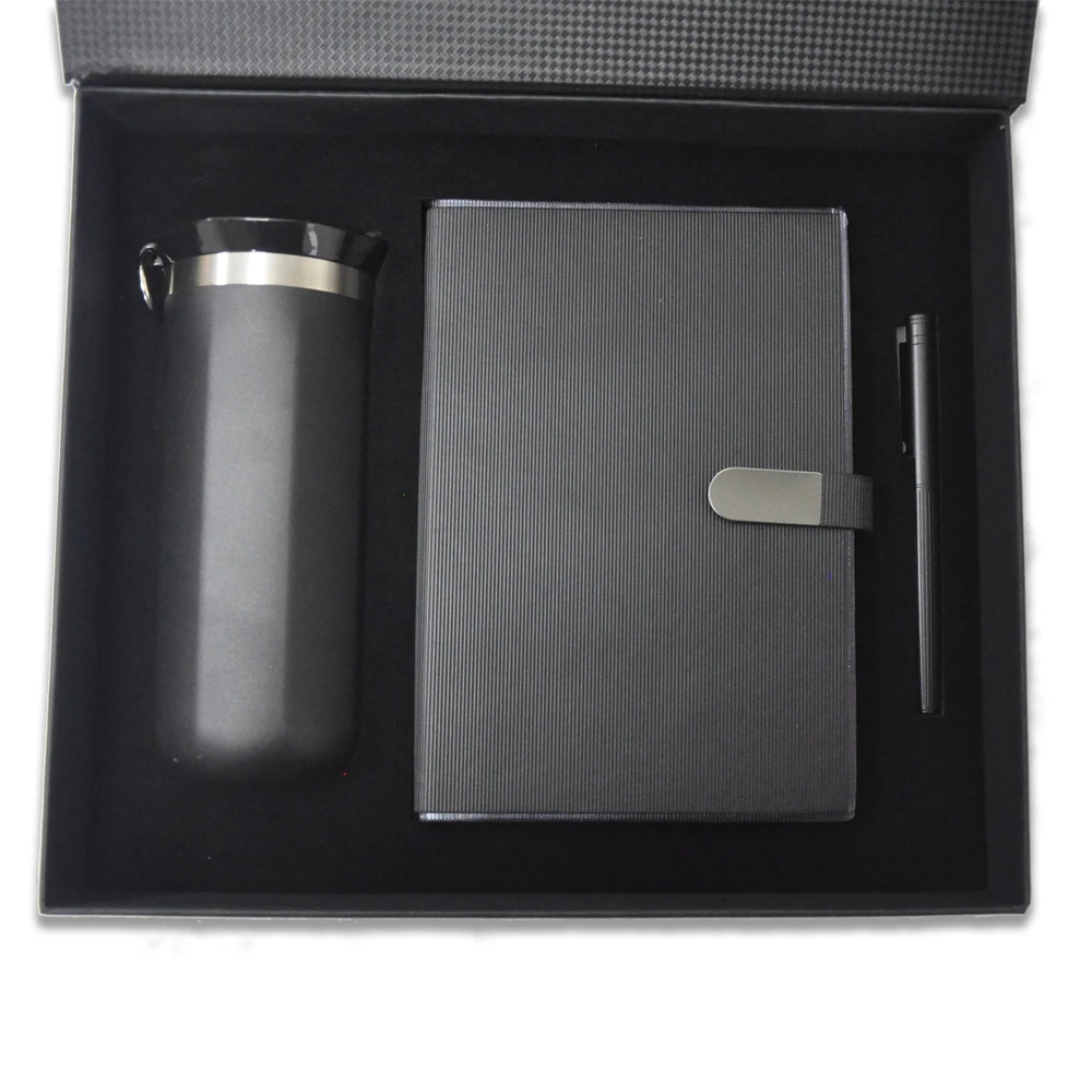 14×21 Termo Deri Defter, Kapaklı Metal Kalem & 450 ml Termos Bardak Kutulu VIP Hediye Seti Promozone