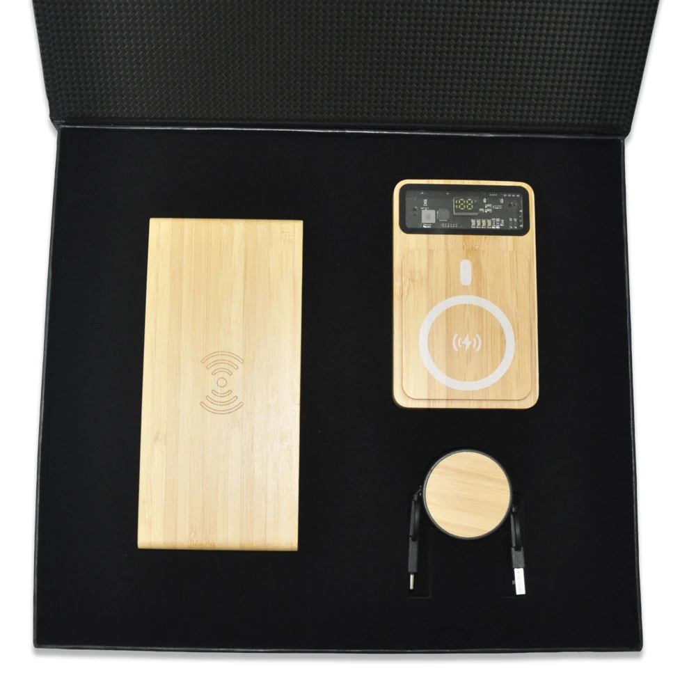 Bambu Powerbank, Kablosuz Şarj Cihazı & Çok Uçlu Şarj Kablosu Kutulu VIP Hediye Seti Promozone