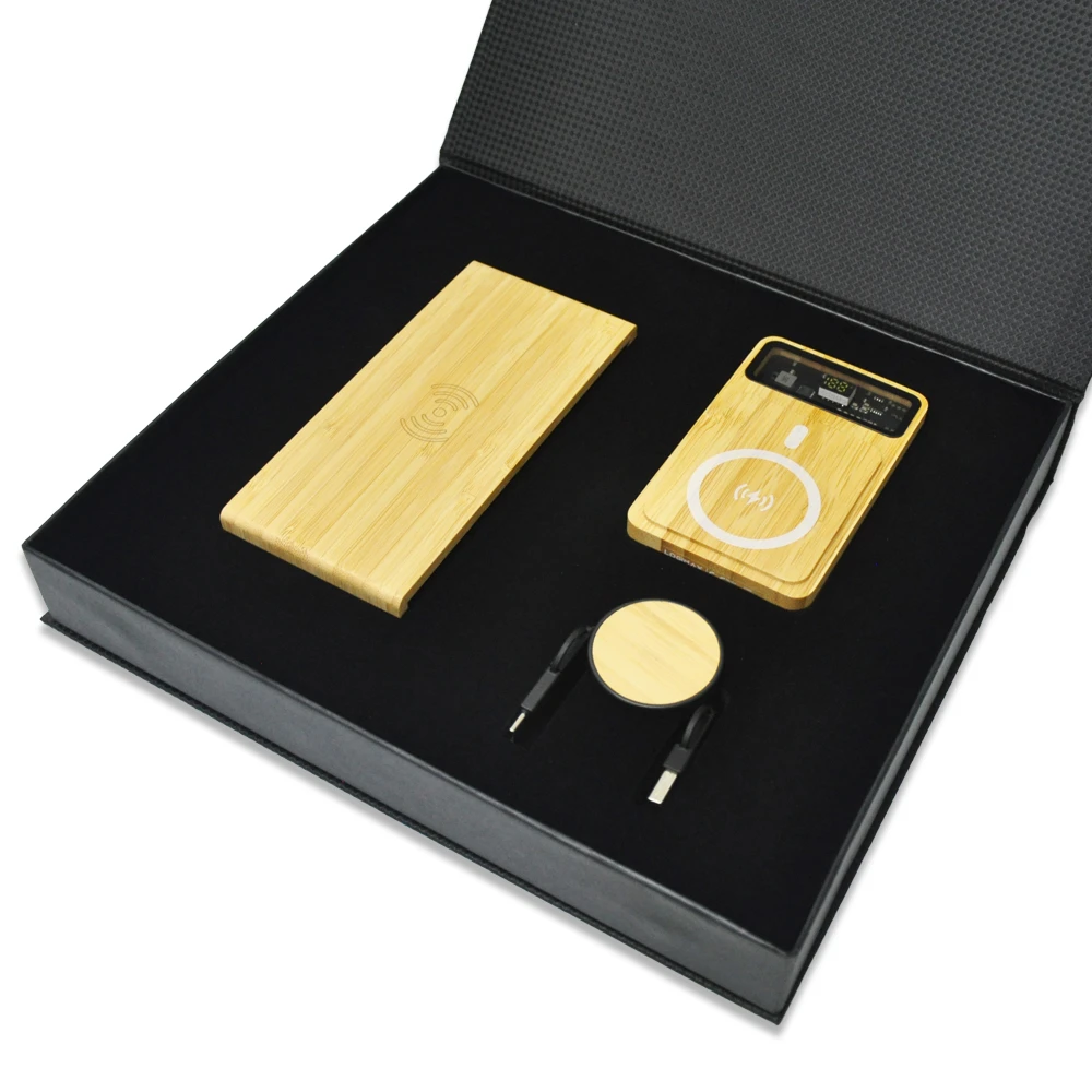 Bambu Powerbank, Kablosuz Şarj Cihazı & Çok Uçlu Şarj Kablosu Kutulu VIP Hediye Seti Promozone