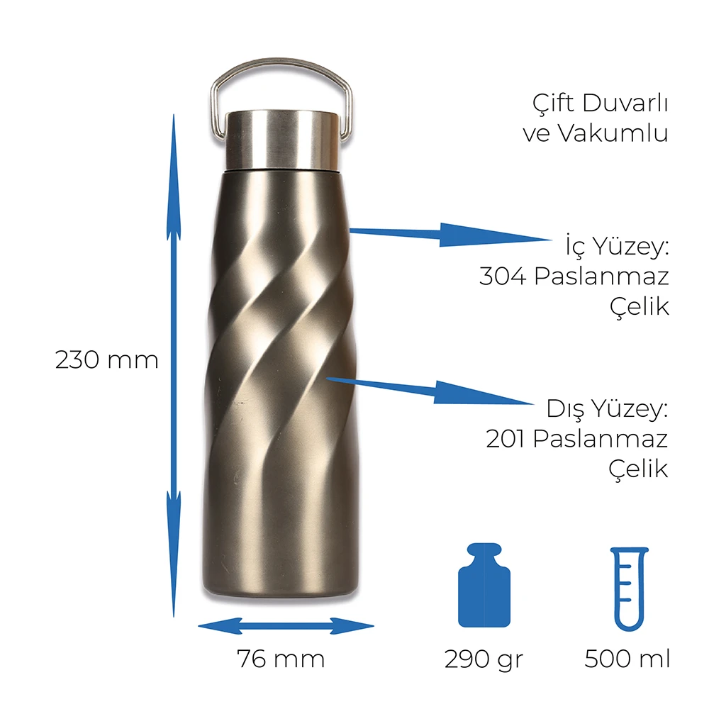 500 ml Çevirmeli Kapaklı Paslanmaz Çelik Termos Promozone