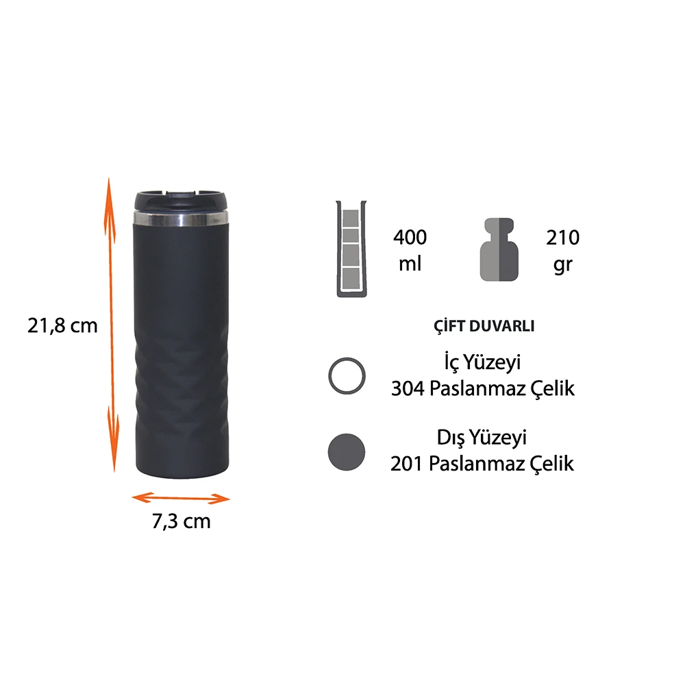 Termos Tipi Çelik Kupa Bardak 400 Ml Promozone
