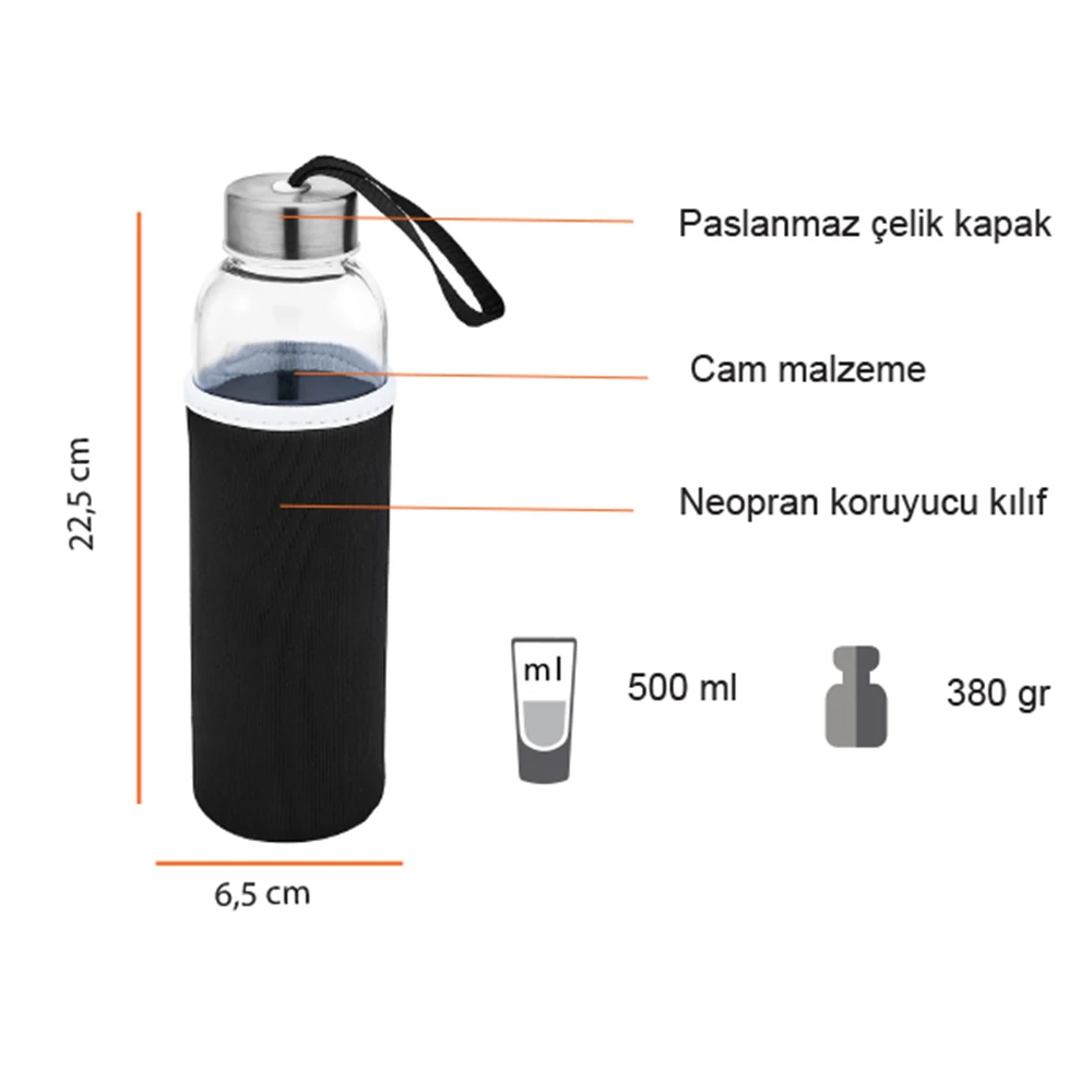 500ml Renkli Kılıflı Cam Matara Promozone