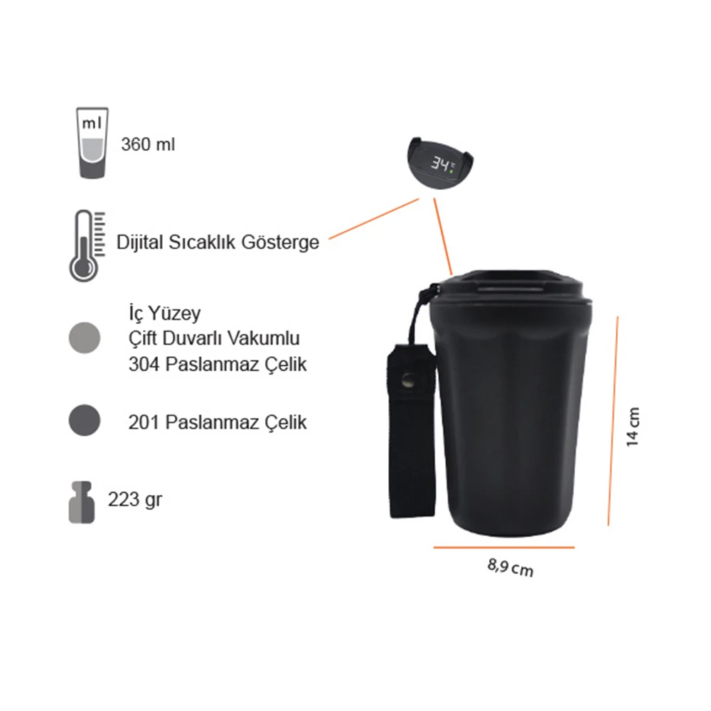 Isı Dereceli Termos Bardak 360 ML Promozone
