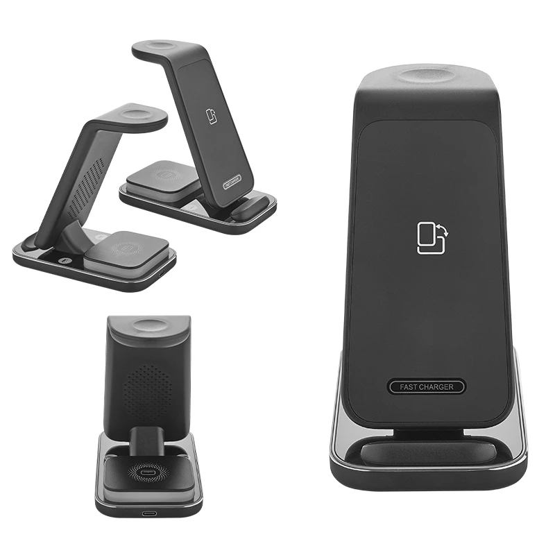 3’ü 1 Arada Wireless Şarj Cihazı ve Gece Lambası (Telefon, Akıllı Saat ve Kulaklık Uyumlu, 15W, Siyah)
