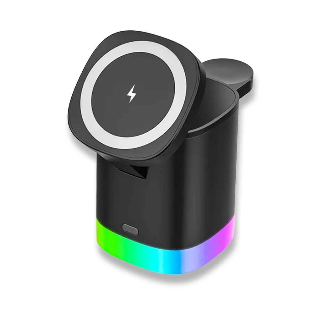 3’ü 1 Arada Kablosuz Şarj Standı (15W Hızlı Şarj, RGB Dekoratif Işıklı, Type-C Girişli) Promozone