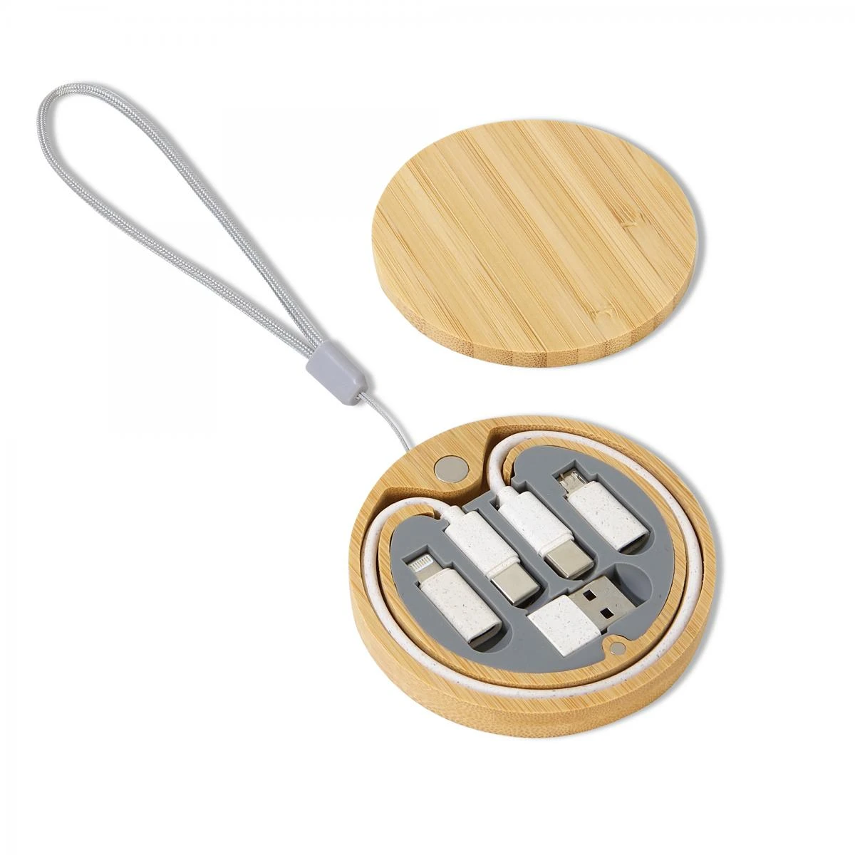 Çok Fonksiyonlu Taşınabilir Kablo Seti (Bambu Kutu, 60W, Sim Kart Yuvalı)