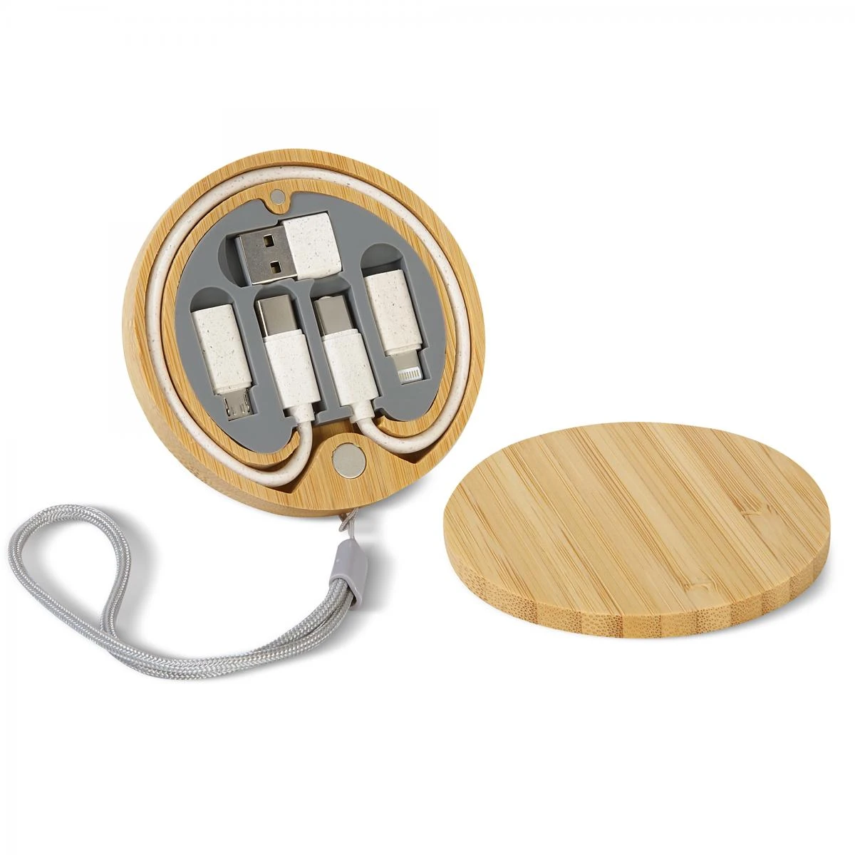 Çok Fonksiyonlu Taşınabilir Kablo Seti (Bambu Kutu, 60W, Sim Kart Yuvalı)