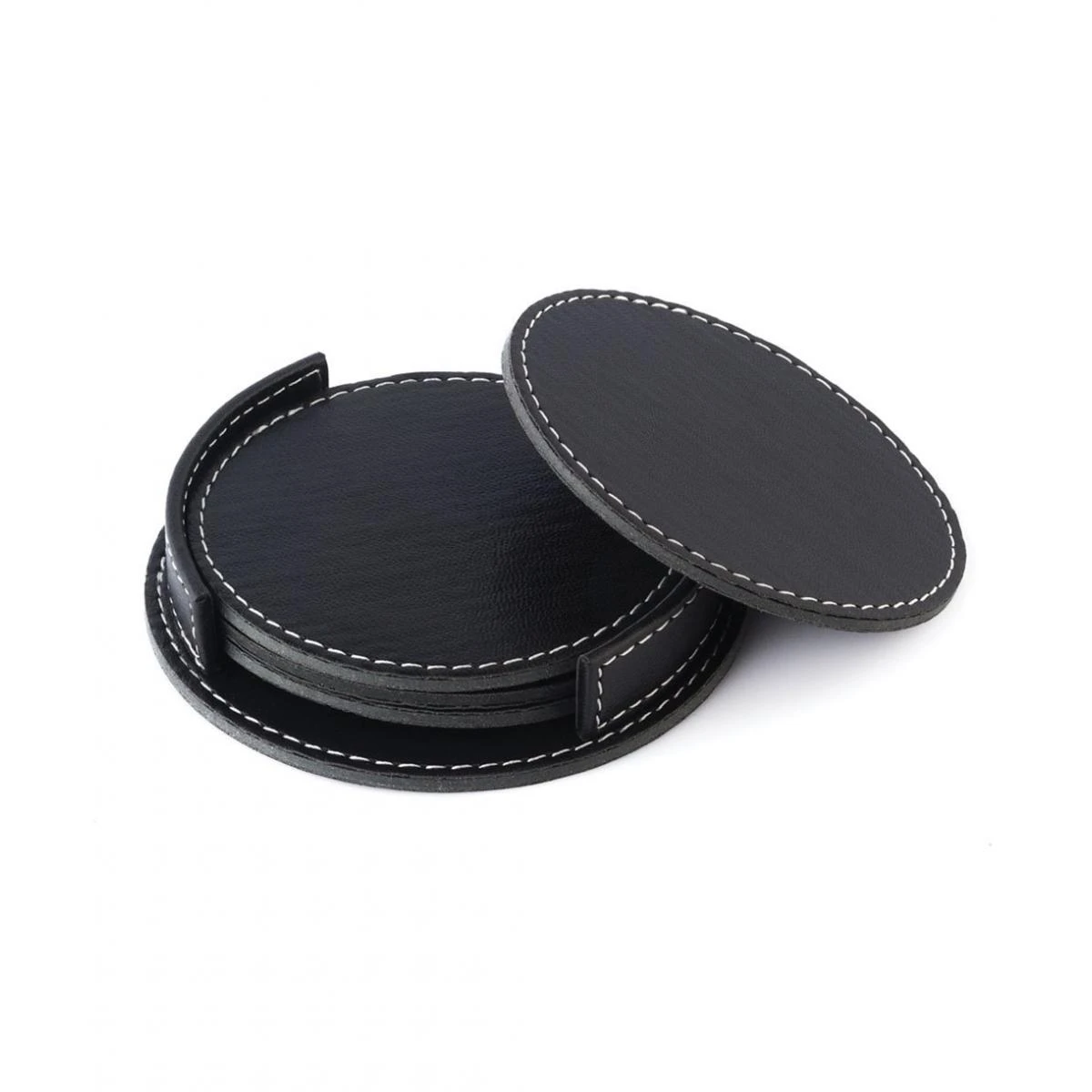 4 Adet Yuvarlak Deri Bardak Altlığı Promozone