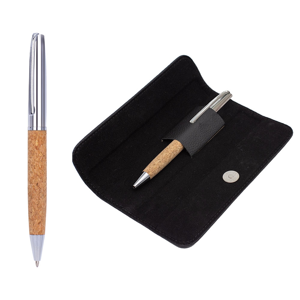 Tekli Kılıflı Mantar & Metal Tükenmez Kalem Promozone