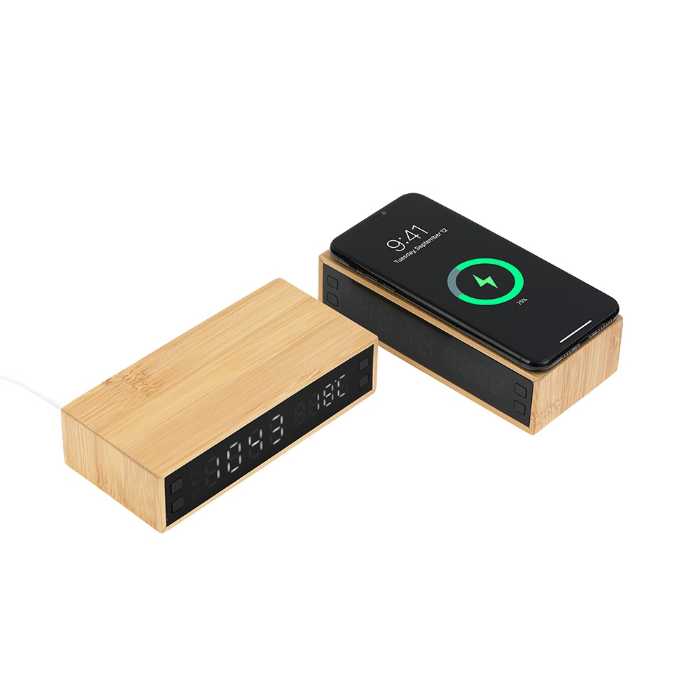 Wireless Mobil Şarj Cihazı ve Bambu Dijital Masa Saati Promozone