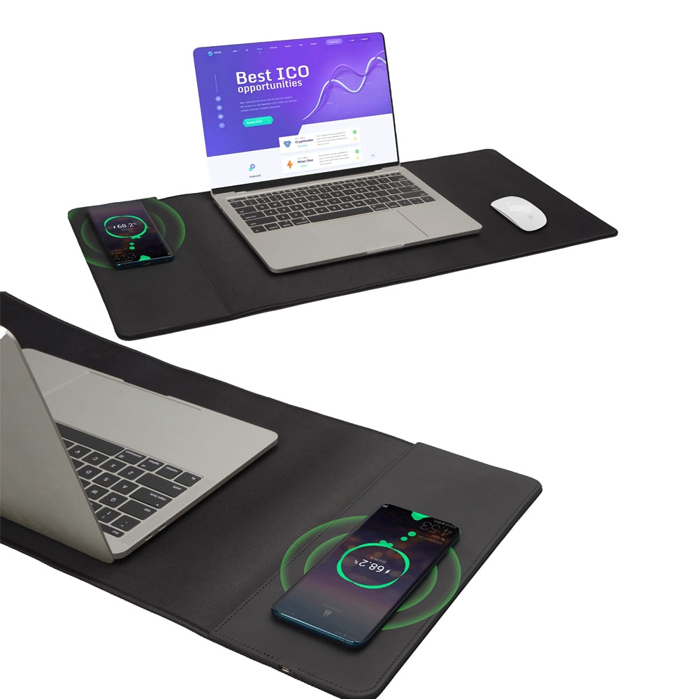 Wireless Şarj Özellikli Geniş Mouse Pad (PU & Rubber, 5W) Promozone