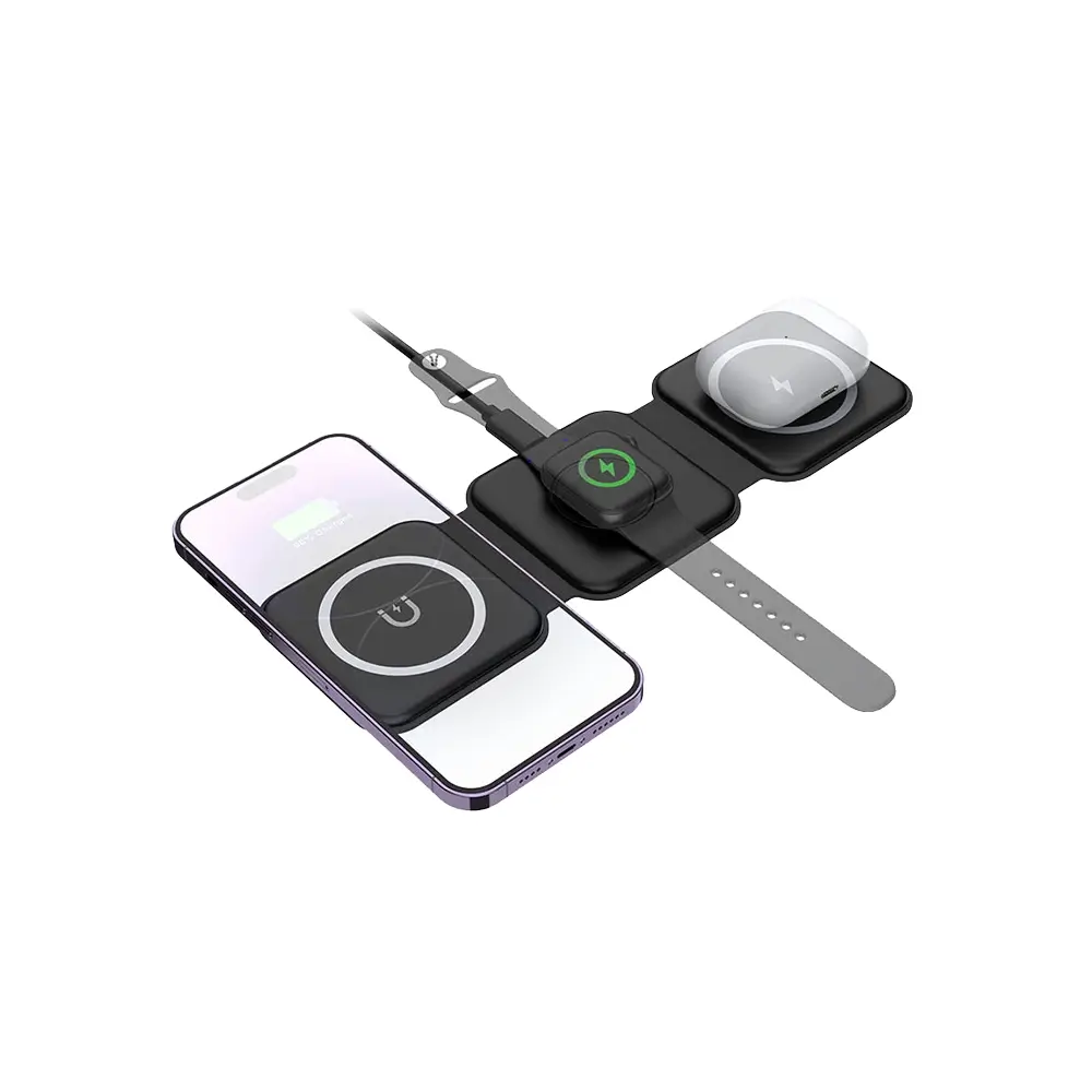 3’ü 1 Arada Katlanabilir Manyetik Kablosuz Şarj Cihazı (15W Hızlı Şarj, USB-C Girişli) Promozone