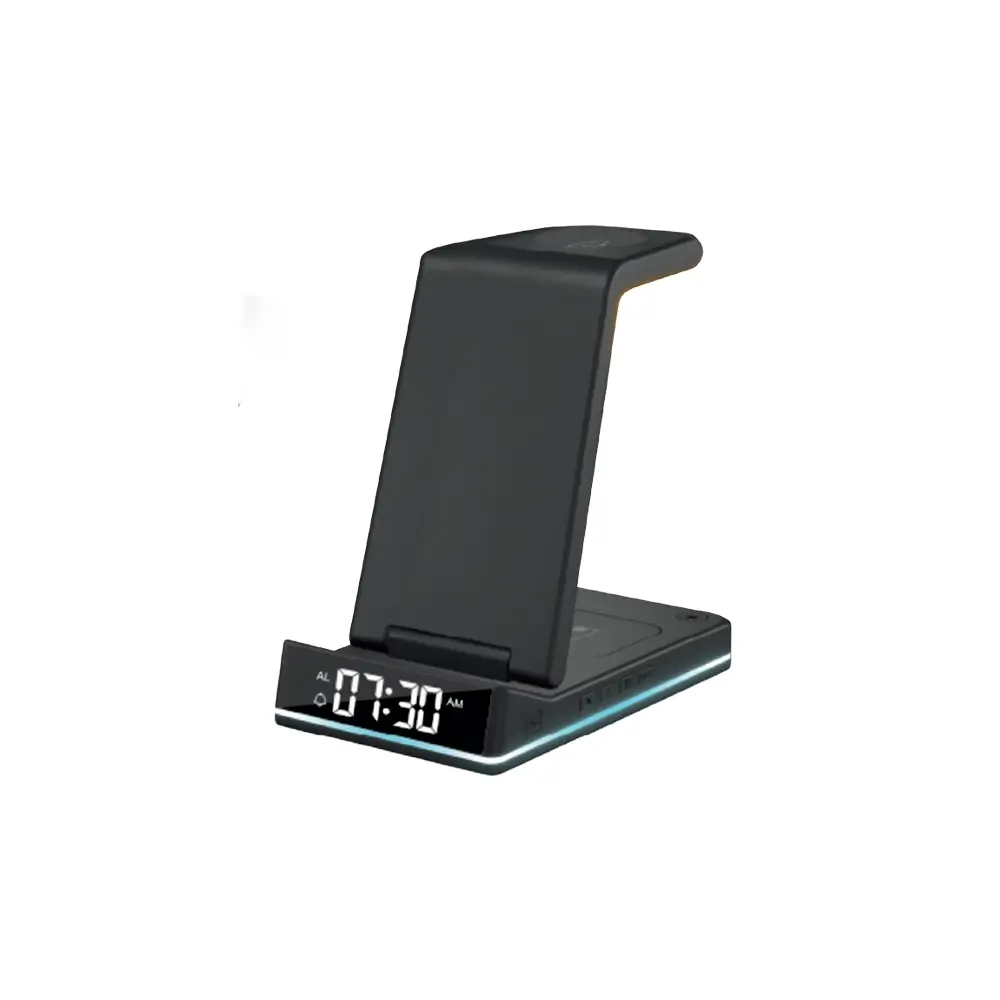 5’i 1 Arada Kablosuz Şarj İstasyonu (15W Hızlı Şarj, Masa Lambalı, Dijital Alarm Saatli) Promozone