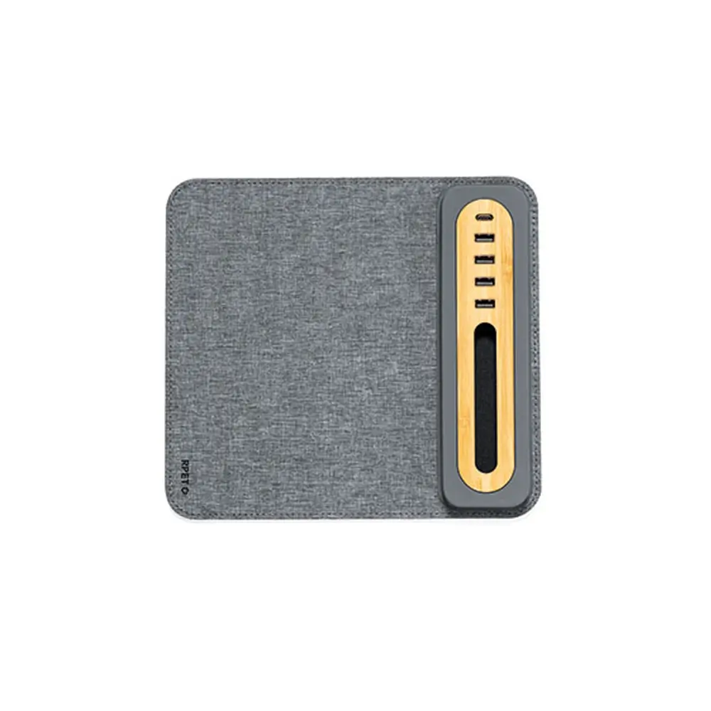 USB Çoklayıcılı Mousepad + Telefon Standı (4 USB Port, Type-C Bağlantı, Bambu & RPET) Promozone