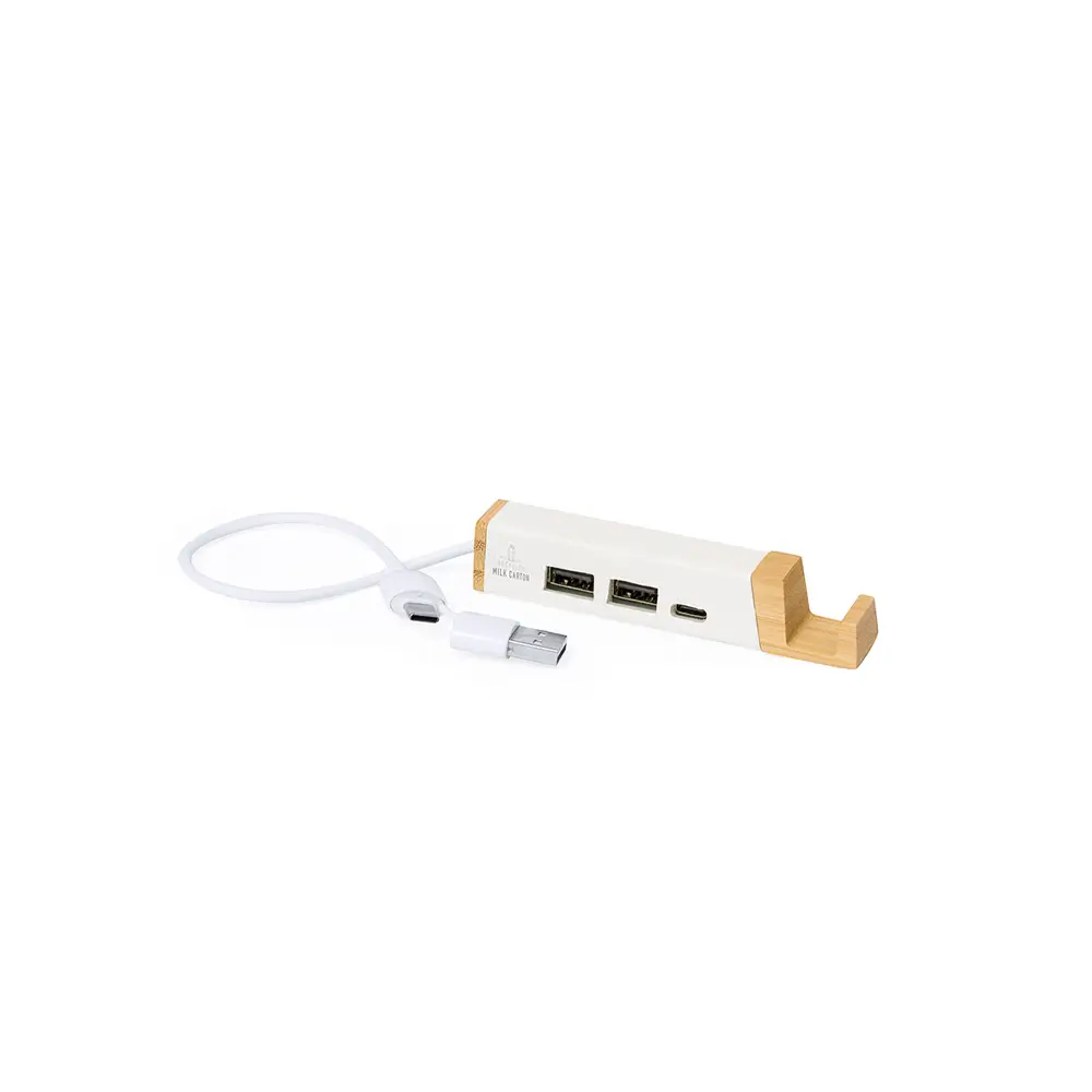 Bambu Malzemeli Telefon Tutucu Özellikli USB Çoklayıcı Hub (1×USB‑C + 2×USB 2.0, Geri Dönüştürülmüş Gövde) Promozone