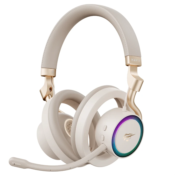 Havit Gamenote Fuxi-H8 Gaming Oyuncu Mikrofonlu Kulaklık (OHS, RGB, 6 Modlu Bağlantı, 32Mm Sürücü, Type-C, 3.5Mm, 2.4Ghz Kablosuz) - Gold Promozone