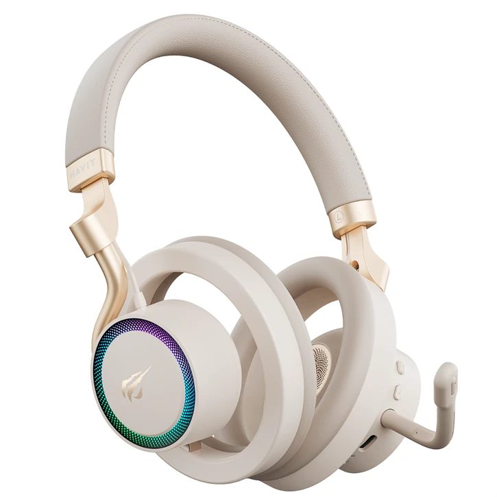 Havit Gamenote Fuxi-H8 Gaming Oyuncu Mikrofonlu Kulaklık (OHS, RGB, 6 Modlu Bağlantı, 32Mm Sürücü, Type-C, 3.5Mm, 2.4Ghz Kablosuz) - Gold Promozone