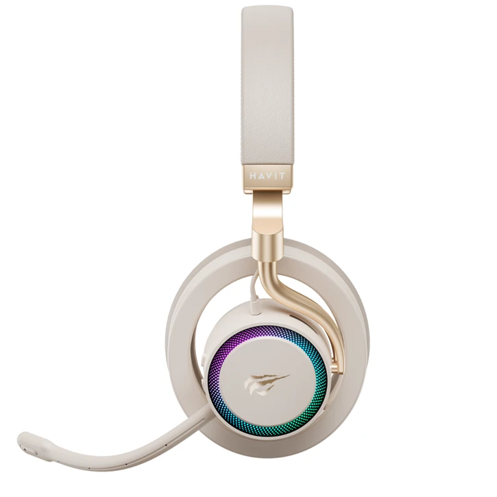 Havit Gamenote Fuxi-H8 Gaming Oyuncu Mikrofonlu Kulaklık (OHS, RGB, 6 Modlu Bağlantı, 32Mm Sürücü, Type-C, 3.5Mm, 2.4Ghz Kablosuz) - Gold Promozone