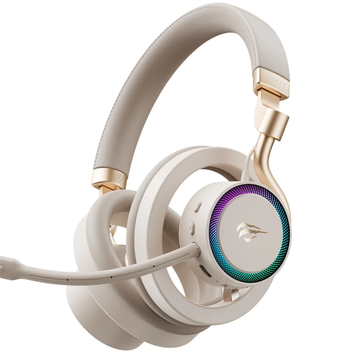 Havit Gamenote Fuxi-H8 Gaming Oyuncu Mikrofonlu Kulaklık (OHS, RGB, 6 Modlu Bağlantı, 32Mm Sürücü, Type-C, 3.5Mm, 2.4Ghz Kablosuz) - Gold Promozone