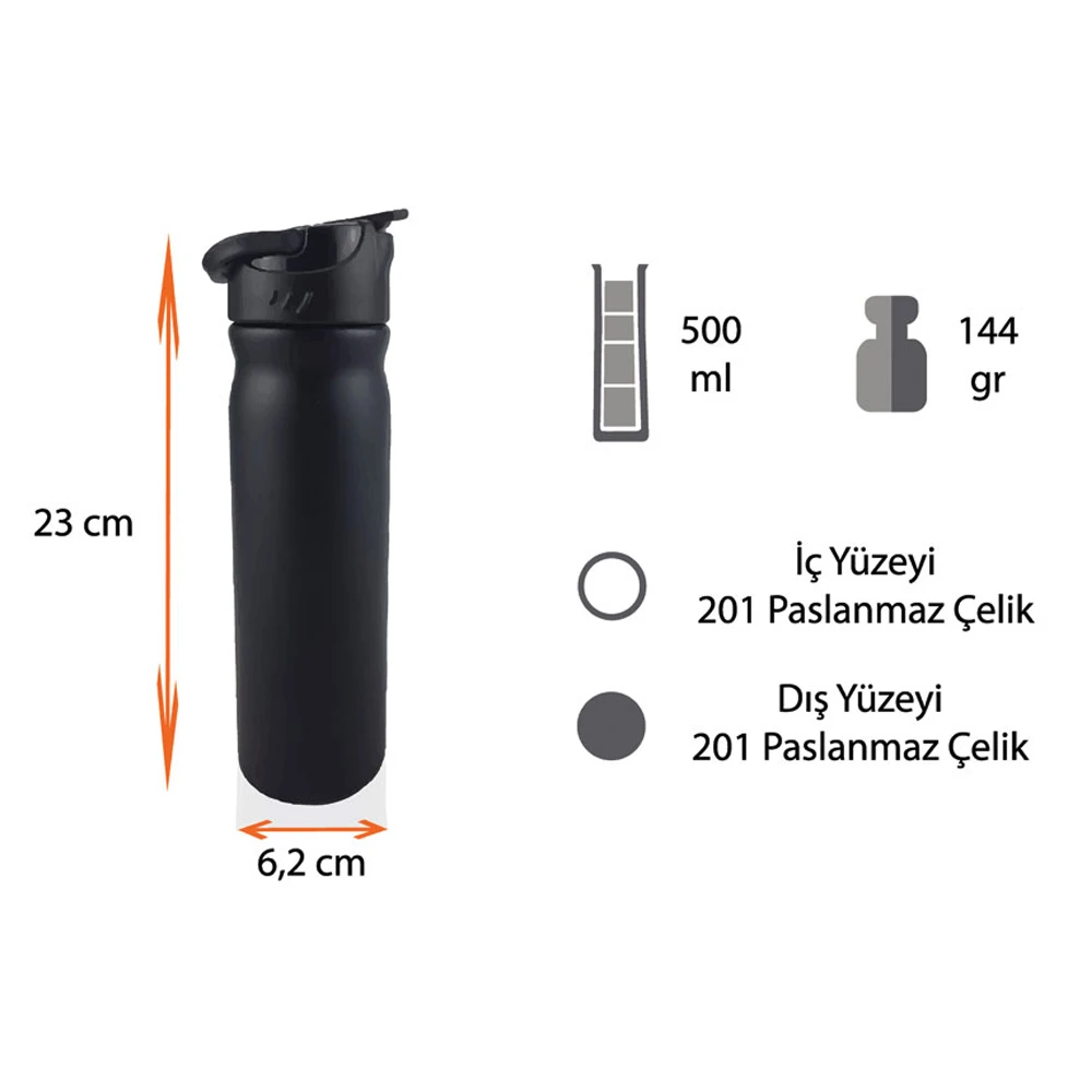 500 ml Emzikli Kapaklı Çelik Matara (Spor Tipi, Taşınabilir) Promozone