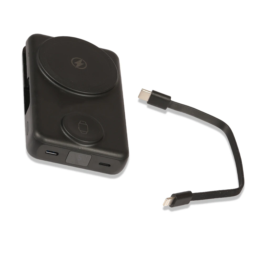 Renkli LED Işıklı Logo MagSafe Powerbank 10.000 mAh (22,5W Hızlı Şarj / 15W Wireless / Akıllı Saat Şarj / Dahili Kablolu)