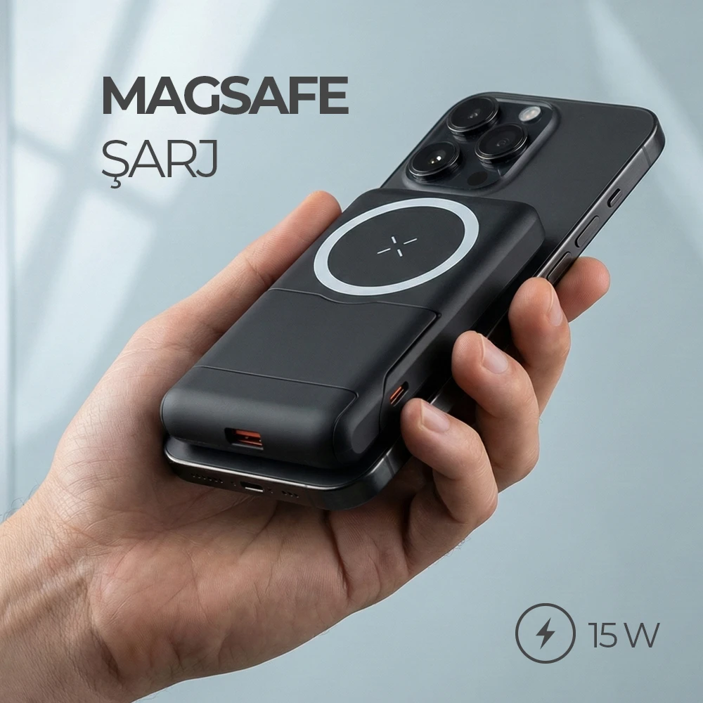 LED Işıklı Logo MagSafe Powerbank 10.000 mAh (22,5W Hızlı Şarj / 15W Wireless Şarj)