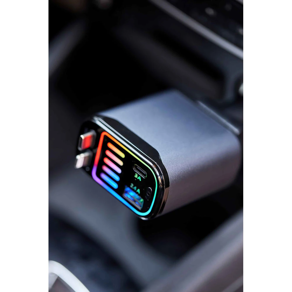 Makaralı Kablolu Çoklu Araç Şarj Aleti (Type-C & Lightning) Hızlı Şarj Özellikli