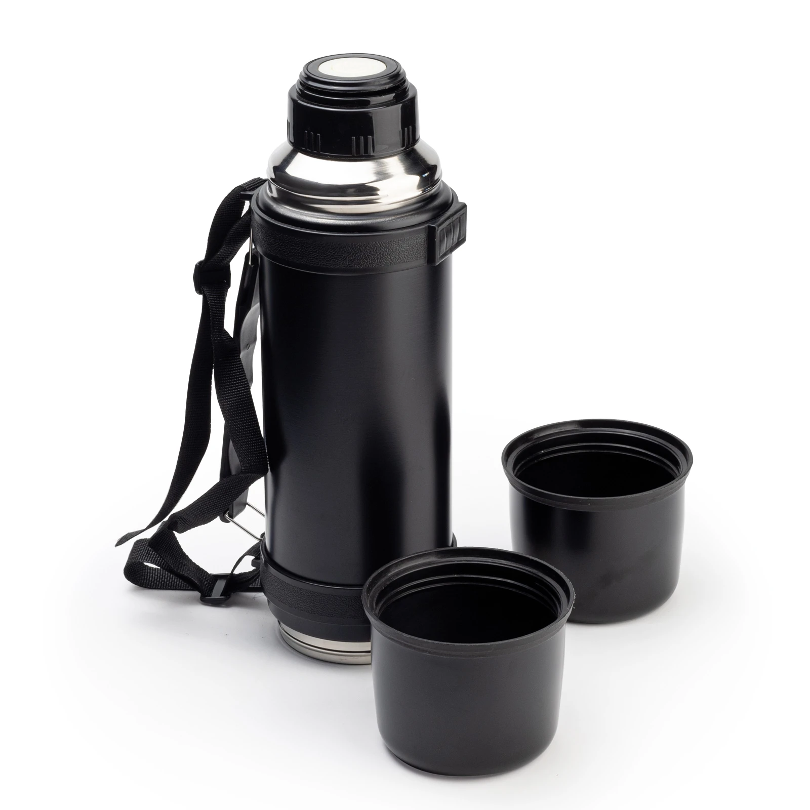 1000 ml Çift Bardaklı Taşıma Saplı Çelik Termos