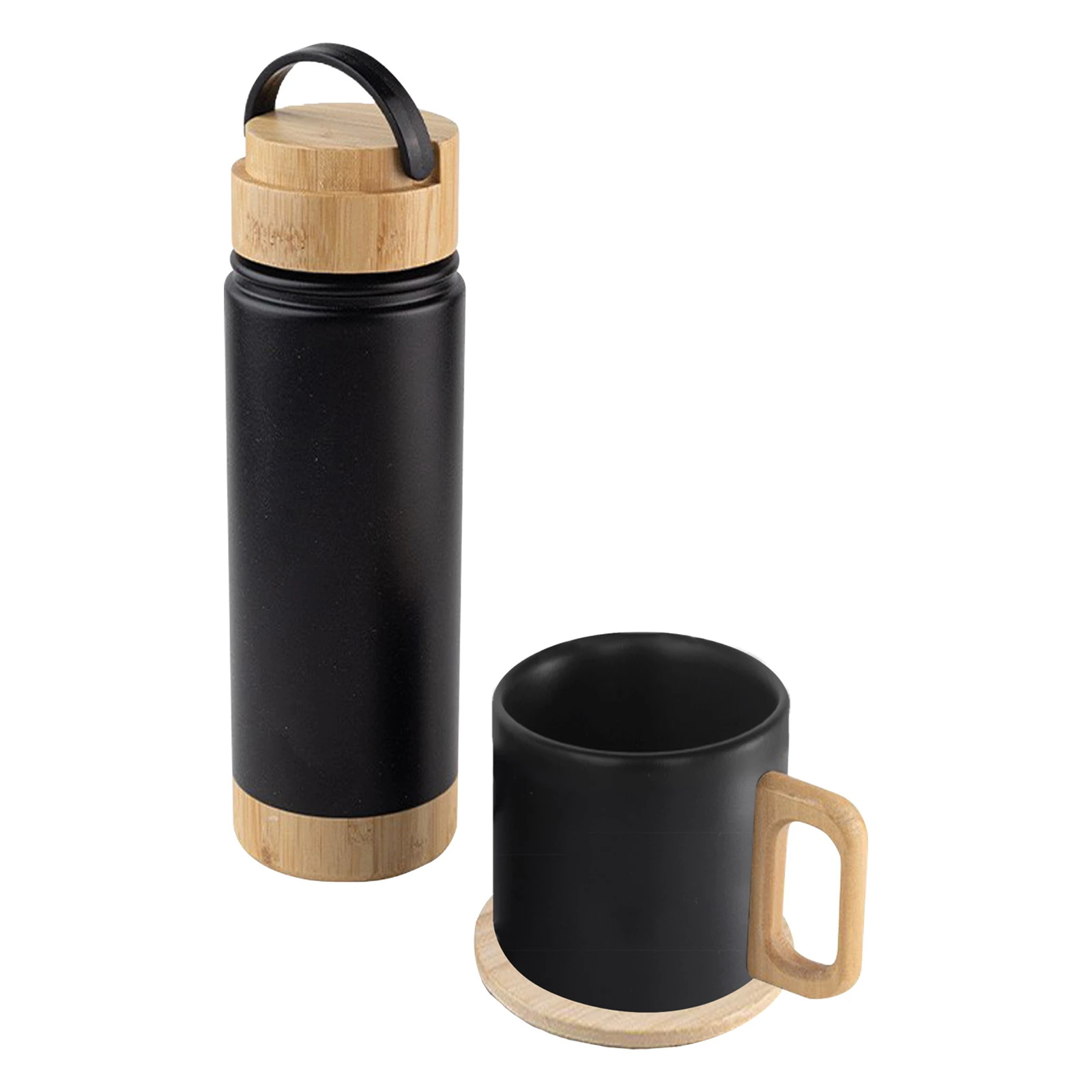 550 ML Bambu Kapaklı Termos ve 350 ML Çelik Bardak Seti Promozone