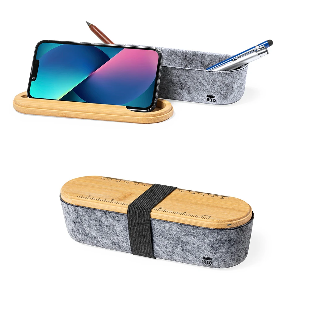 Geri Dönüştürülmüş Pet Şişeden Üretilmiş Bambu Kapaklı Kalemlik ve Telefon Standı Promozone