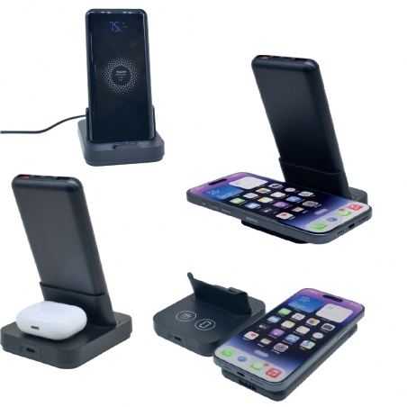 Standlı 10.000 mAh Wireless Powerbank – 15W Kablosuz Şarj Özellikli Promozone