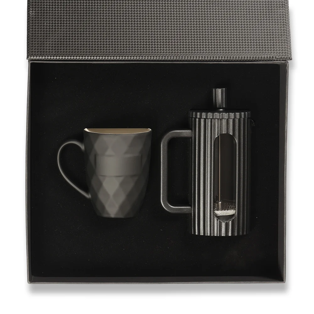 Diamond Porselen Bardak & 350 ml French Press Kutulu VIP Hediye Seti Promozone