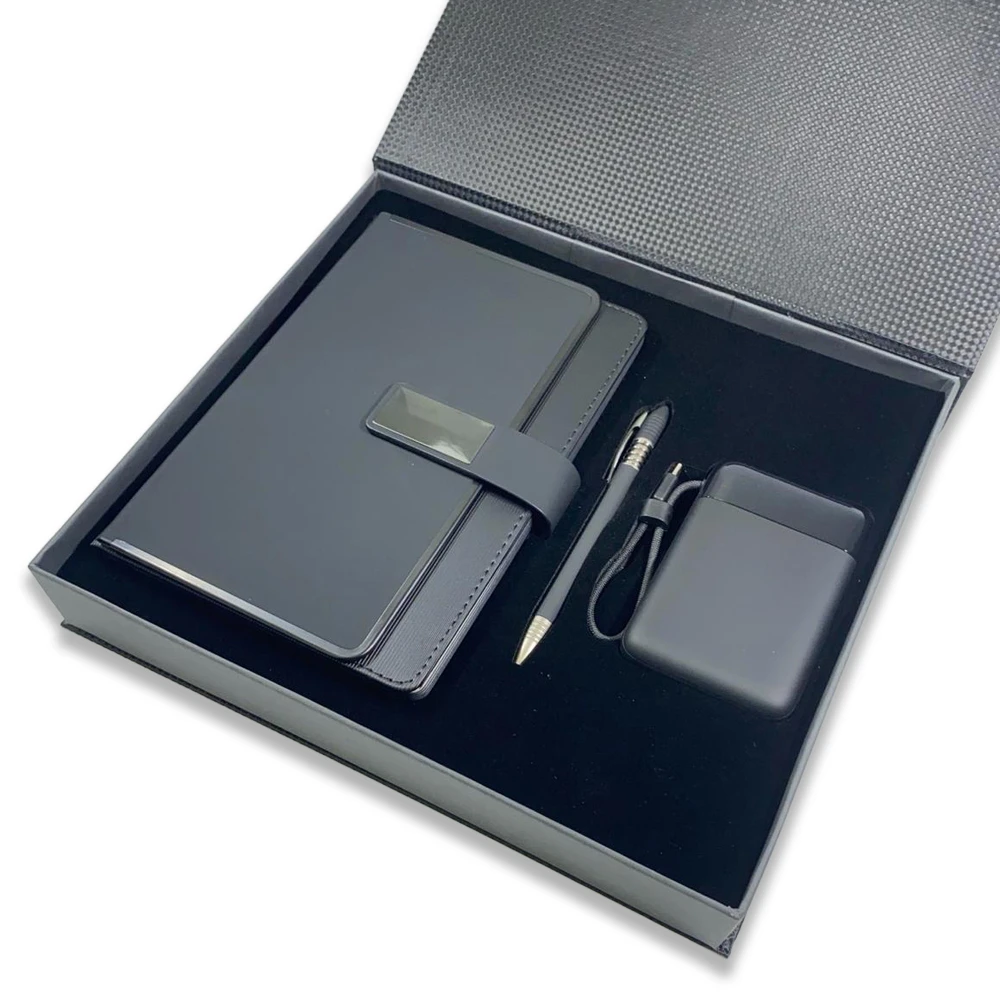 10000 mAh Işıklı MagSafe Powerbank, Defter ve Jel Kalem Kutulu Hediye Seti