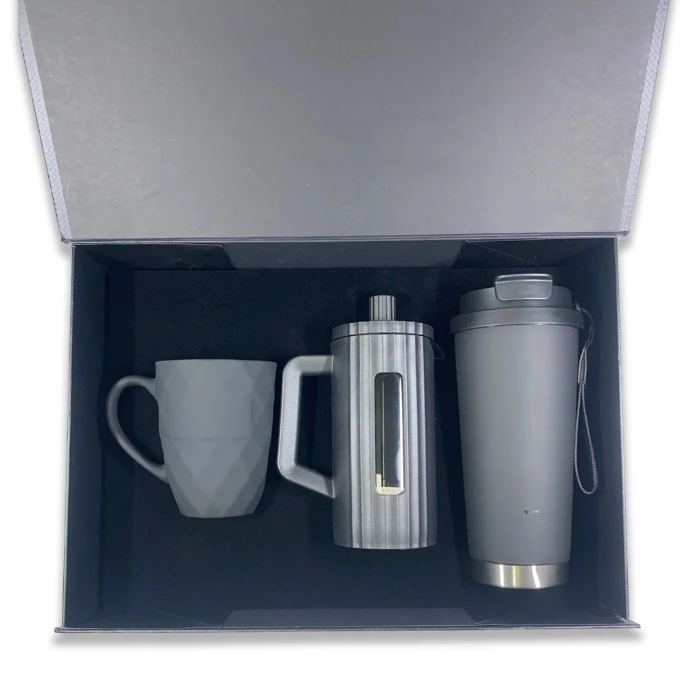 350 ml French Press, 330 ml Porselen Kupa ve 500 ml Termos Kutulu Hediye Seti