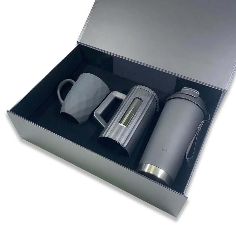 350 ml French Press, 330 ml Porselen Kupa ve 500 ml Termos Kutulu Hediye Seti