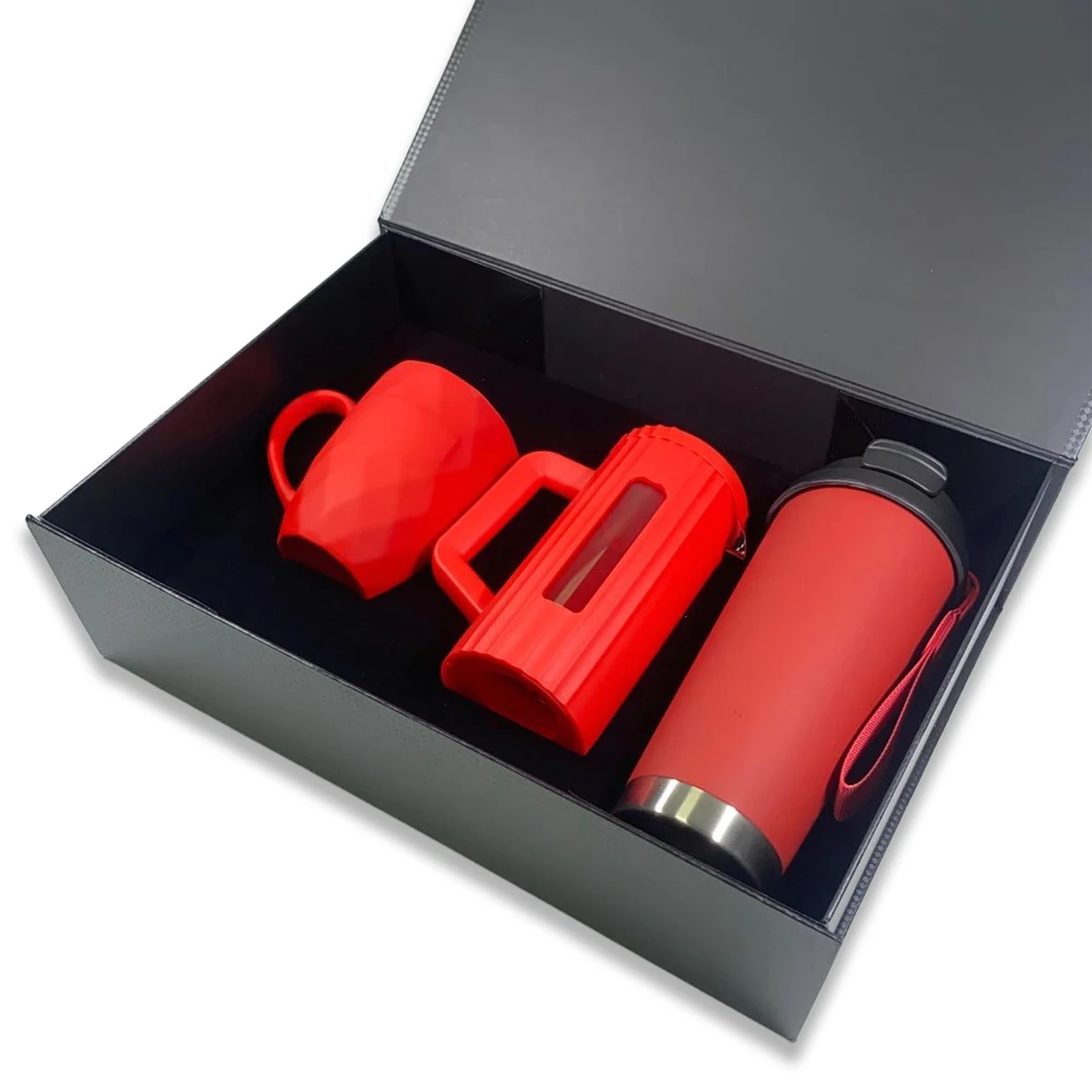 350 ml French Press, 330 ml Porselen Kupa ve 500 ml Termos Kutulu Hediye Seti