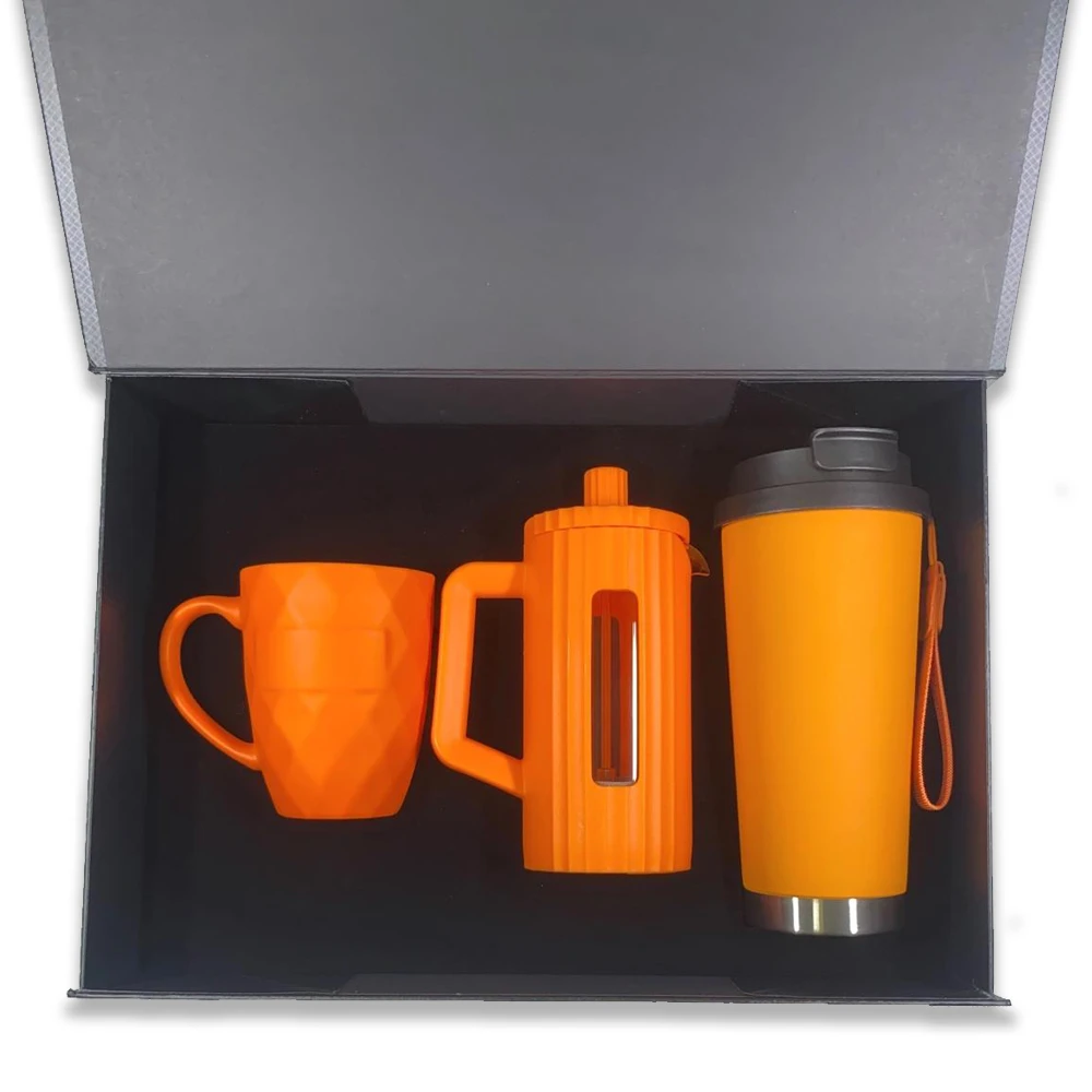 350 ml French Press, 330 ml Porselen Kupa ve 500 ml Termos Kutulu Hediye Seti Promozone
