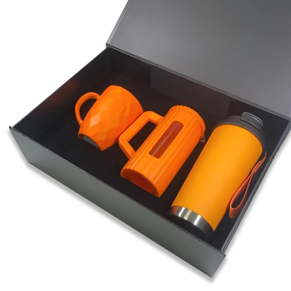 350 ml French Press, 330 ml Porselen Kupa ve 500 ml Termos Kutulu Hediye Seti Promozone
