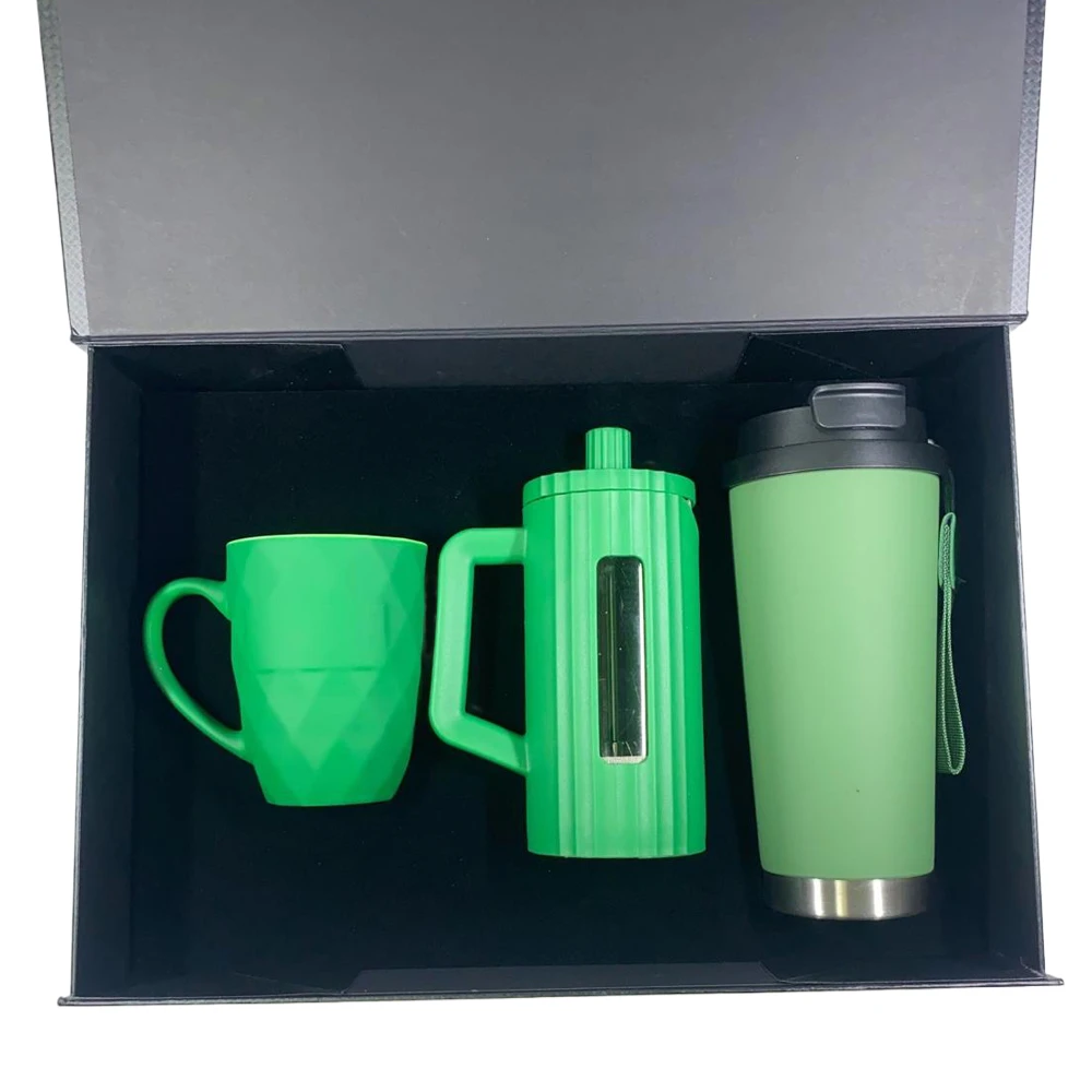 350 ml French Press, 330 ml Porselen Kupa ve 500 ml Termos Kutulu Hediye Seti Promozone