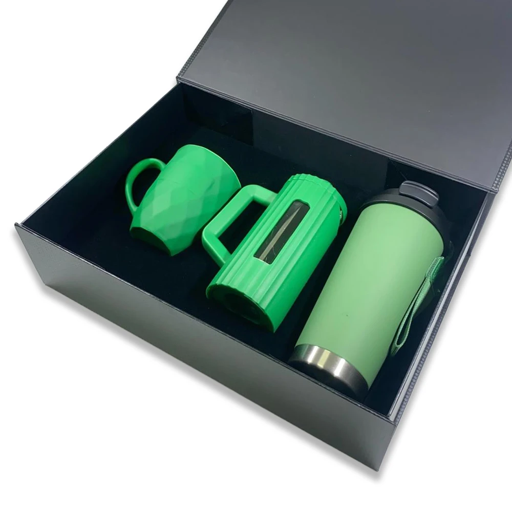 350 ml French Press, 330 ml Porselen Kupa ve 500 ml Termos Kutulu Hediye Seti Promozone