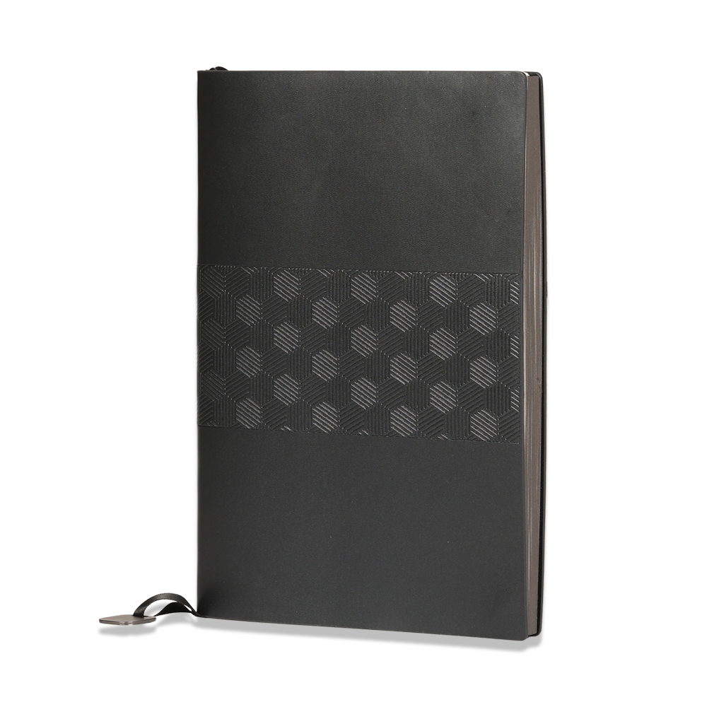 PZ22091 siyah geometrik desenli termo deri defter ve kurdele ayracı