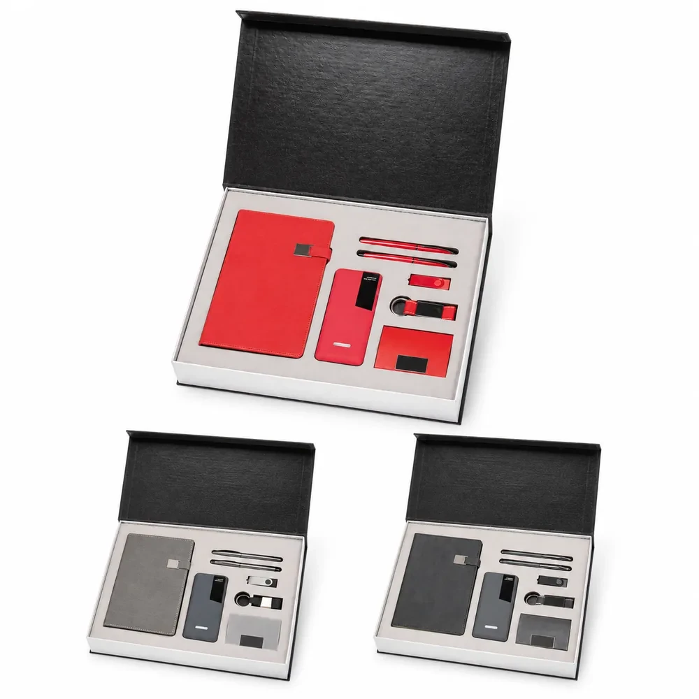 Defter, 13000 mAh Powerbank, İkili Kalem, Anahtarlık, USB Bellek ve Kartvizitlik Kutulu Hediye Seti Promozone